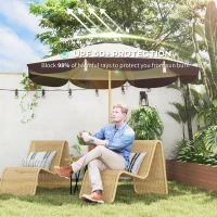 Outsunny 9FT Patio Umbrella, UPF 50+ Outdoor Market Umbrella with 8 Ribs, Vented Outdoor Table Umbrella for Deck, Backyard and Lawn, Beige(m-5)