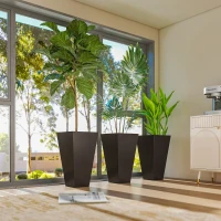 Outsunny 28ft Tall Plastic Planters, Set of 3, Flower Pot, anti-crack, fade-resistant, square shape with a matte surface, Outdoor & Indoor, for lawns, patios, yards, Brown(m-8)