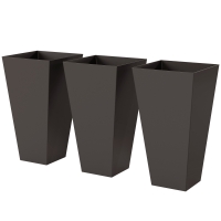 Outsunny 28ft Tall Plastic Planters, Set of 3, Flower Pot, anti-crack, fade-resistant, square shape with a matte surface, Outdoor & Indoor, for lawns, patios, yards, Brown