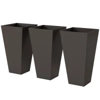 Outsunny 28ft Tall Plastic Planters, Set of 3, Flower Pot, anti-crack, fade-resistant, square shape with a matte surface, Outdoor & Indoor, for lawns, patios, yards, Brown(m-1)