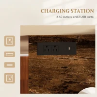 HOMCOM 70" Bar Table with Charging Station, Industrial Rectangular Bar Height Pub Table with Steel Frame, Rustic Brown(m-4)