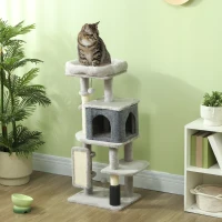 PawHut 41 Inch Cat Tree with Scratching Posts, Cat Bed, Condo, Grooming Brush, Jumping Platforms, Toy Balls, Anti-tip Kit(m-1)