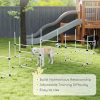 PawHut 6 Piece Dog Agility Set with Adjustable Height Jump Bars, Carry Bag, Displacing Top Bar, White(m-7)