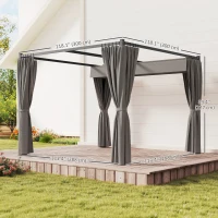 Outsunny 10' x 10' Retractable Pergola, Garden Gazebo Shelter with Curtains, for Grill, Patio, Deck, Light Grey(m-3)