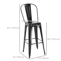 HOMCOM Set of 4 Bar Stools Kitchen Industrial Breakfast Bistro Cafe Metal Frame Black(m-3)