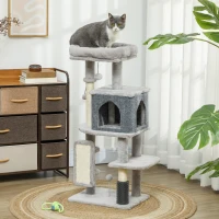 PawHut 41 Inch Cat Tree with Scratching Posts, Cat Bed, Condo, Grooming Brush, Jumping Platforms, Toy Balls, Anti-tip Kit(m-8)