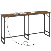 HOMCOM 70" Bar Table with Charging Station, Industrial Rectangular Bar Height Pub Table with Steel Frame, Rustic Brown(m-11)