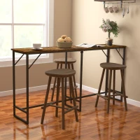 HOMCOM 70" Bar Table with Charging Station, Industrial Rectangular Bar Height Pub Table with Steel Frame, Rustic Brown(m-7)