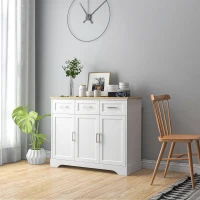 HOMCOM Sideboard Buffet Cabinet with 3 Drawers and Adjustable Shelves, Coffee Bar Cabinet for Kitchen, Dining Room, White(m-8)