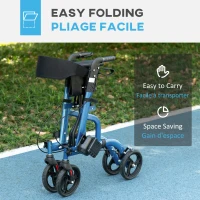 HOMCOM Rollator Walker for Seniors and Adults with 8'' Wheels, Padded Seat and Backrest,  Storage Bag Blue(m-7)