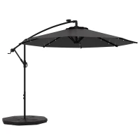Outsunny 9.5' Offset Patio Umbrella Garden Parasol with Solar LED Lights and Weights, Dark Grey(m-12)