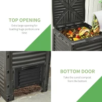 Outsunny Garden Compost Bin Large Outdoor Compost Container 80 Gallon Fast Creation of Fertile Soil Aerating Compost Box, Easy Assembly, Black(m-4)