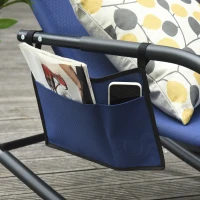 Outsunny Patio Rocking Chair with Mesh Fabric, Outdoor Rocking Sling Sun Lounger with Removable Headrest and Side Pocket for Garden, Deck, Lawn, Blue(m-9)