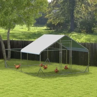 PawHut Large Metal Chicken Coop, Hen Run House with Anti-Ultraviolet Cover, Walk-in Poultry Cage for Ducks, Rabbits, Outdoor Backyard Farm, 13.1' x 9.8' x 6.4'(m-8)