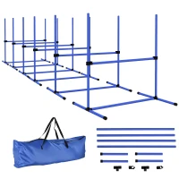 PawHut 6 Piece Dog Agility Set with Adjustable Height Jump Bars, Carry Bag, Displacing Top Bar, Blue(m-11)