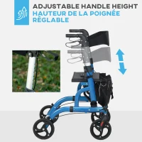 HOMCOM Rollator Walker for Seniors and Adults with 8'' Wheels, Padded Seat and Backrest,  Storage Bag Blue(m-4)
