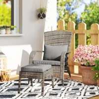 Outsunny Wicker Adirondack Chair Fire Pit Chair w/ Ottoman & Cushions, Gray(m-10)