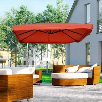Outsunny Offset Patio Umbrella with Net and Umbrella Base, Adjustable Cantilever Canopy with Cross Base, Weight Plates and 8 Ribs for Backyard, Poolside, Garden, Wine Red(m-8)