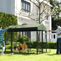 PawHut 8' x 4' x 6' Outdoor Dog Kennel, Welded Wire Heavy Duty Dog Run with 360° Rotating Bowls, Dog Kennel Outside with Waterproof & UV Resistant Cover, for S&M&L Dogs(m-10)
