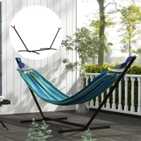 Outsunny 9.5'L Adjustable Hammock Stand Only, Heavy Duty Universal Garden Outdoor Camping Picnic Sun Bed Swing Metal Frame w/ Six Holes to Adjust, Black