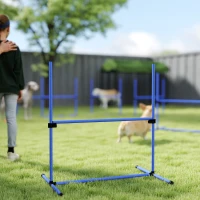 PawHut 8 Piece Dog Agility Set with Adjustable Height Jump Bars, Carry Bag, Displacing Top Bar, Blue(m-9)
