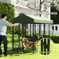 PawHut 8' x 4' x 6' Outdoor Dog Kennel, Welded Wire Heavy Duty Dog Run with 360° Rotating Bowls, Dog Kennel Outside with Waterproof & UV Resistant Cover, for S&M&L Dogs(m-6)