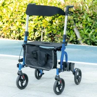 HOMCOM Rollator Walker for Seniors and Adults with 8'' Wheels, Padded Seat and Backrest,  Storage Bag Blue(m-8)