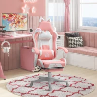 HOMCOM Cute Racing Gamer Chair, Faux Leather Gaming Chair with Footrest, Headrest and Lumbar Support, Pink(m-8)