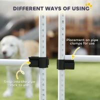 PawHut 6 Piece Dog Agility Set with Adjustable Height Jump Bars, Carry Bag, Displacing Top Bar, White(m-8)