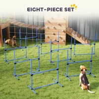 PawHut 8 Piece Dog Agility Set with Adjustable Height Jump Bars, Carry Bag, Displacing Top Bar, Blue(m-5)
