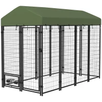 PawHut 8' x 4' x 6' Outdoor Dog Kennel, Welded Wire Heavy Duty Dog Run with 360° Rotating Bowls, Dog Kennel Outside with Waterproof & UV Resistant Cover, for S&M&L Dogs(m-11)
