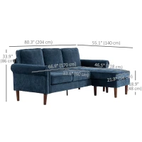 HOMCOM L Shape Sofa, Modern Sectional Couch with Changeable Chaise Lounge, Wooden Legs, Corner Sofa for Living Room, Dark Blue(m-3)