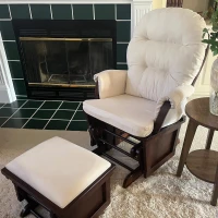 HOMCOM Nursery Glider Rocking Chair with Ottoman, Thick Padded Cushion Seating and Wood Base, Cream White(m-8)