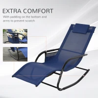 Outsunny Patio Rocking Chair with Mesh Fabric, Outdoor Rocking Sling Sun Lounger with Removable Headrest and Side Pocket for Garden, Deck, Lawn, Blue(m-4)
