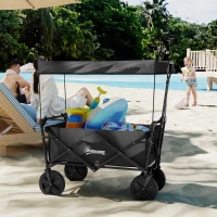 Outsunny Steel Frame Folding Garden Cart, Collapsible Wagon Cart with Removable Canopy, Telescopic Handle and Carrying Bag(m-8)