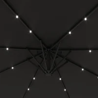 Outsunny 9.5' Offset Patio Umbrella Garden Parasol with Solar LED Lights and Weights, Dark Grey(m-11)