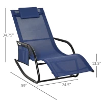 Outsunny Patio Rocking Chair with Mesh Fabric, Outdoor Rocking Sling Sun Lounger with Removable Headrest and Side Pocket for Garden, Deck, Lawn, Blue(m-3)