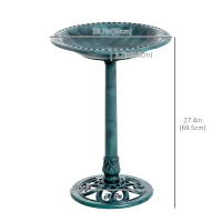 Outsunny 27'' Bird Bath Outdoor Resin Decor with Fleur De Lis Pattern, Time-Worn Finish(m-3)