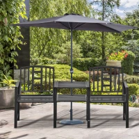 Outsunny Steel Garden Bench w/ Middle Table, Umbrella Hole, Double Seat for Outdoor, Patio, Backyard  Weather-Resistant Frame, Black(m-8)