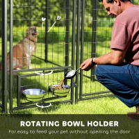 PawHut 8' x 4' x 6' Outdoor Dog Kennel, Welded Wire Heavy Duty Dog Run with 360° Rotating Bowls, Dog Kennel Outside with Waterproof & UV Resistant Cover, for S&M&L Dogs(m-5)