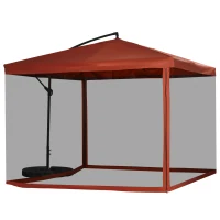 Outsunny Offset Patio Umbrella with Net and Umbrella Base, Adjustable Cantilever Canopy with Cross Base, Weight Plates and 8 Ribs for Backyard, Poolside, Garden, Wine Red(m-2)