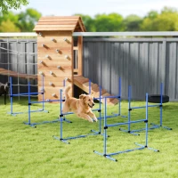 PawHut 6 Piece Dog Agility Set with Adjustable Height Jump Bars, Carry Bag, Displacing Top Bar, Blue(m-10)