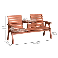 Outsunny 3-Seater Outdoor Bench with Convertible Middle Table, Garden Wooden Patio Loveseat with Middle Table for 2 Persons w/ Slatted Seat and Backrest, Armrests, Orange(m-3)