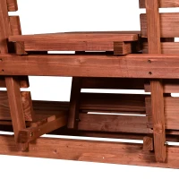 Outsunny 3-Seater Outdoor Bench with Convertible Middle Table, Garden Wooden Patio Loveseat with Middle Table for 2 Persons w/ Slatted Seat and Backrest, Armrests, Orange(m-9)