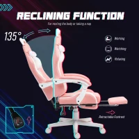 HOMCOM Cute Racing Gamer Chair, Faux Leather Gaming Chair with Footrest, Headrest and Lumbar Support, Pink(m-6)