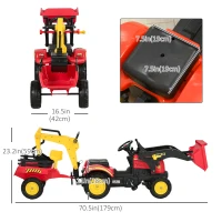 Aosom 3 in 1 Kids Ride On Excavator Toy with 6 Wheels, Bulldozer with Controllable Cargo Trailer & Easy Pedal Controls(m-3)