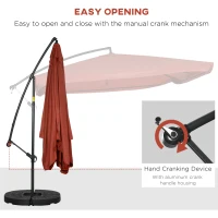 Outsunny Offset Patio Umbrella with Net and Umbrella Base, Adjustable Cantilever Canopy with Cross Base, Weight Plates and 8 Ribs for Backyard, Poolside, Garden, Wine Red(m-5)