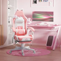 HOMCOM Cute Racing Gamer Chair, Faux Leather Gaming Chair with Footrest, Headrest and Lumbar Support, Pink(m-1)