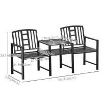 Outsunny Steel Garden Bench w/ Middle Table, Umbrella Hole, Double Seat for Outdoor, Patio, Backyard  Weather-Resistant Frame, Black(m-3)