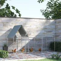 PawHut Walk In Chicken Run, Large Galvanized Chicken Coop, Hen Poultry House Cage, Rabbit Hutch Metal Enclosure with Water-Resist Cover for Outdoor Backyard Farm, 119" x 42" x 68"(m-8)